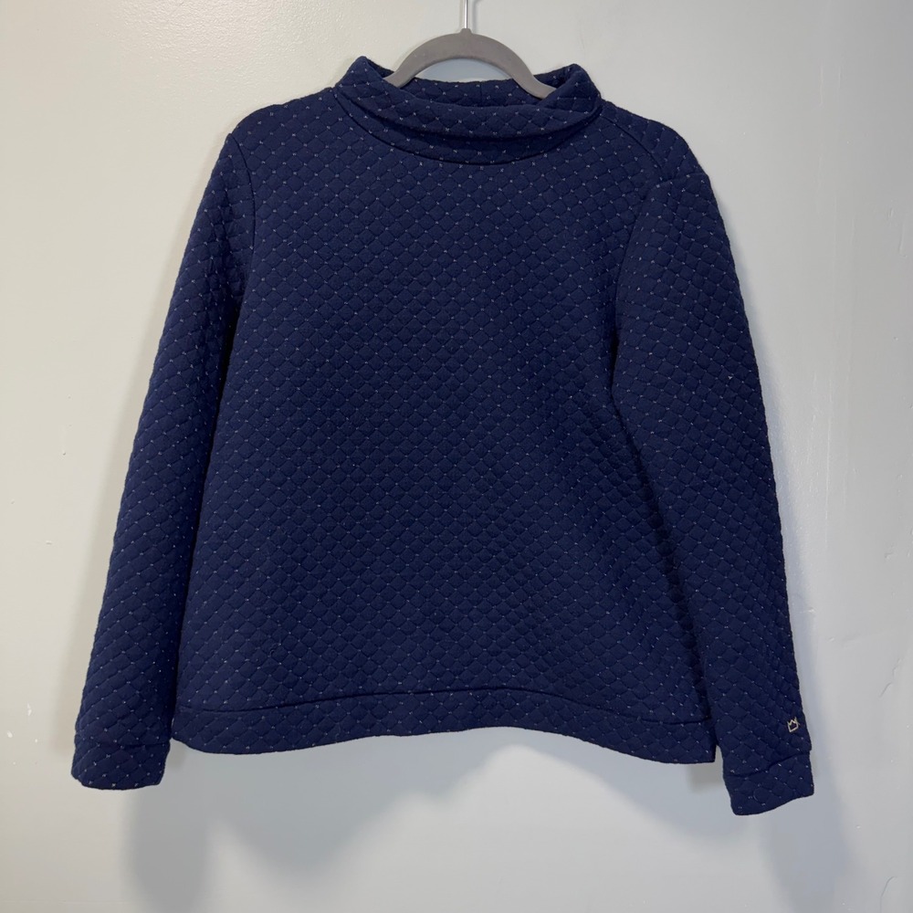 Crown &‎ Ivy Womens Navy Blue Quilted Mock Neck Sweatshirt Gold Sparkle Size M